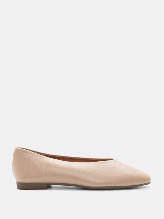 Luigi Synthetic Leather Pointy Ballerinas Beige