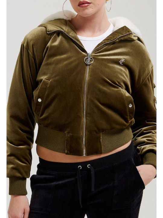 Juicy Couture Women's Short Bomber Jacket for Winter Green