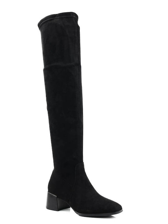 Schwarze Overknee-Stiefel mit niedrigem Absatz