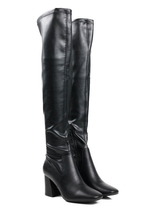 Black Over Knee Square Toe Boots