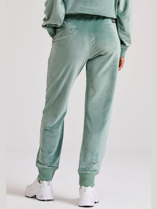 Funky Buddha Pantaloni de trening pentru femei cu cauciuc Verde Catifea