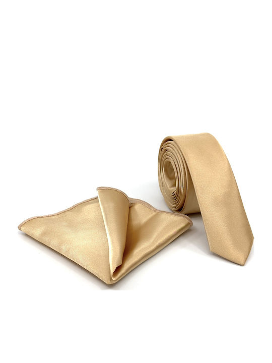 Legend Accessories Σετ Ανδρικής Γραβάτας Μονόχρωμη σε Χρυσό Χρώμα