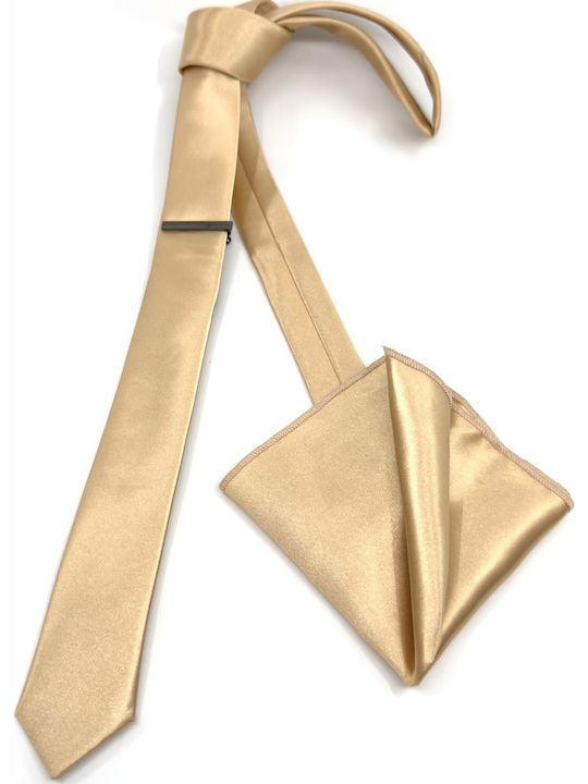 Legend Accessories Σετ Ανδρικής Γραβάτας Μονόχρωμη σε Χρυσό Χρώμα