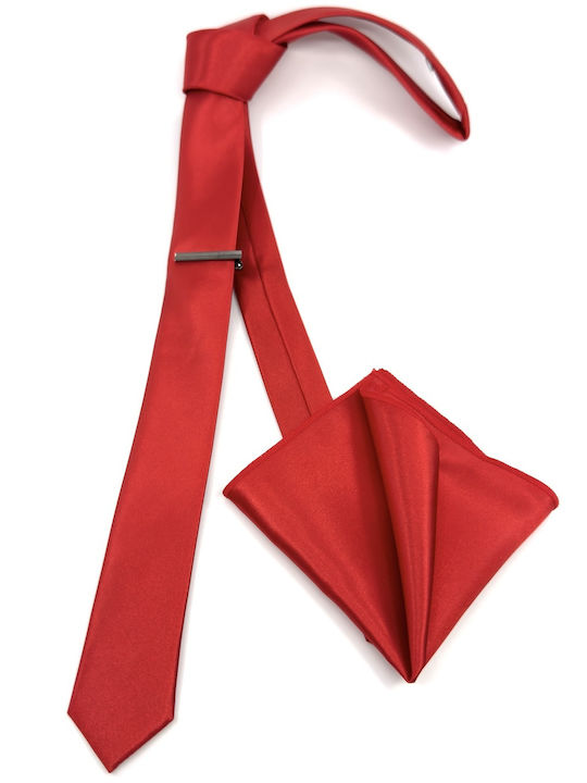 Legend Accessories Σετ Ανδρικής Γραβάτας Μονόχρωμη σε Κόκκινο Χρώμα