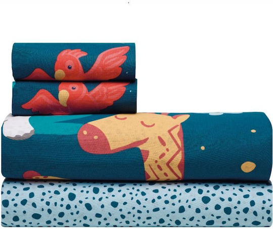 Kentia Set Single Tipu Petrol, Ciel, Ochre, Terracotta 160x270cm