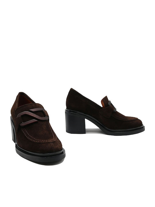 Pantofi Cu Toc Mocasini Cu Toc Maro De Catifea