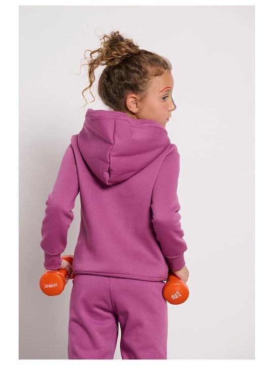 Fleece Kids Sweatshirt Cardigan With Hood And Pockets Pink
