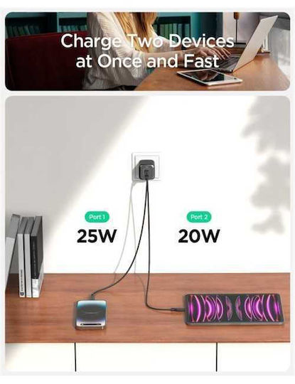 Spigen Charger Without Cable GaN with 2 USB-C Ports 45W Power Delivery Blacks (ArcStation Pro)