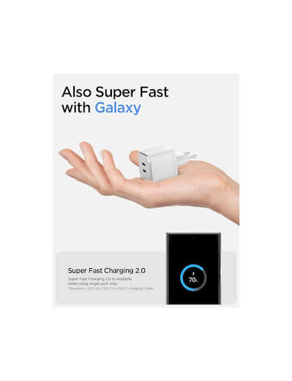Spigen Charger Without Cable GaN with 2 USB-C Ports 45W Power Delivery Blacks (ArcStation Pro)
