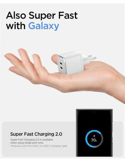 Spigen Charger Without Cable GaN with 2 USB-C Ports 45W Power Delivery Blacks (ArcStation Pro)