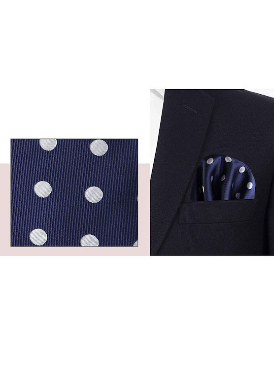 Satin Pocket Square Navy Blue Large Polka Dots