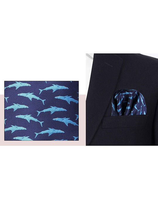 Satin Pocket Square Suit Handkerchief Navy Blue With Dolphin