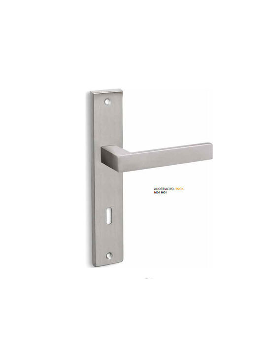 Conset Lever Middle Door with Plate Pair (Center Distance 75mm) Inox