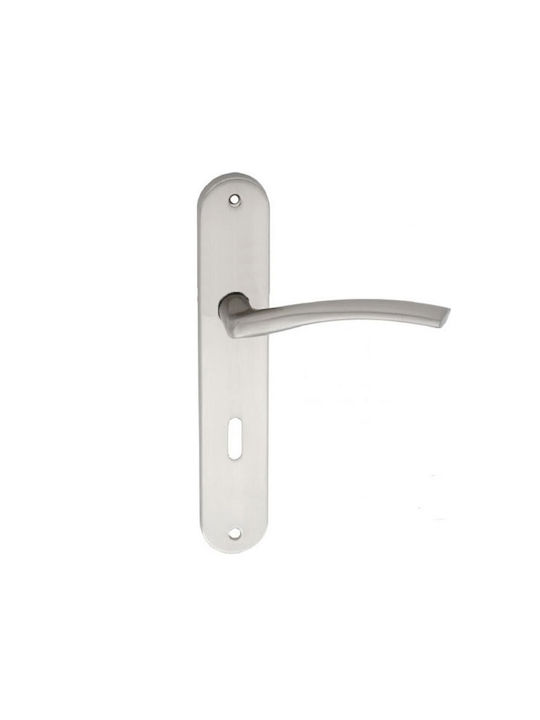 Import Hellas Lever Middle Door with Plate Pair (Center Distance 90mm) Nickel
