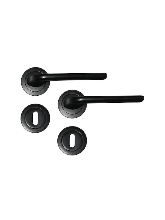 Import Hellas Lever Middle Door with Rosette Pair Black