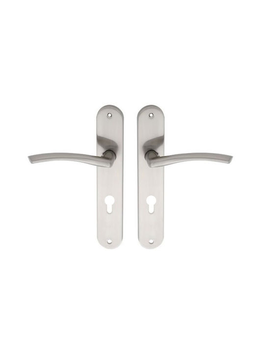 Import Hellas Lever Middle Door with Plate Pair (Center Distance 90mm) Nickel