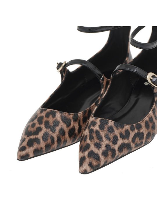 Pantofi Balerini Pentru Femei Animal Print Maro