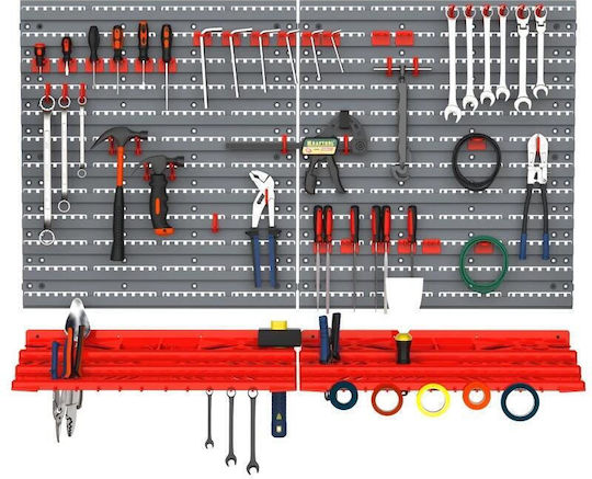 Tool Panel Pp 2 Modules 2 Shelf Support Types 50 Hooks Gray Red Max 30 Kg 95.5x53.5 Cm