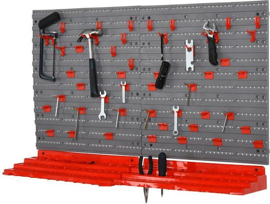 Tool Panel Pp 2 Modules 2 Shelf Support Types 50 Hooks Gray Red Max 30 Kg 95.5x53.5 Cm