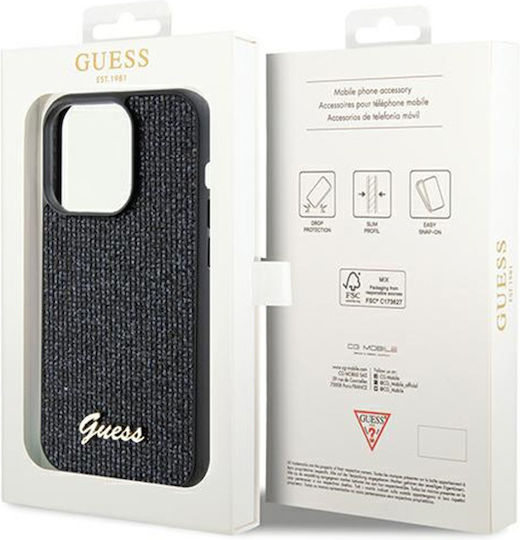 Guess Disco Metal Script Umschlag Rückseite Kunststoff 1.5mm Schwarz (iPhone 14 Pro)