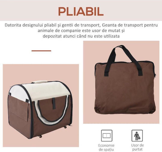 Geantă Transport Câini Pisici Maro Bej Material Oxford Pvc Impermeabil Pliabil Mărime S-M 61x46x51 Cm