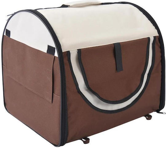 Geantă Transport Câini Pisici Maro Bej Material Oxford Pvc Impermeabil Pliabil Mărime S-M 61x46x51 Cm