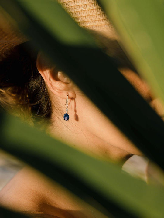 Themelidis Jewels Σκουλαρίκια Κρεμαστά από Λευκόχρυσο 14Κ με Πέτρες Μπλε