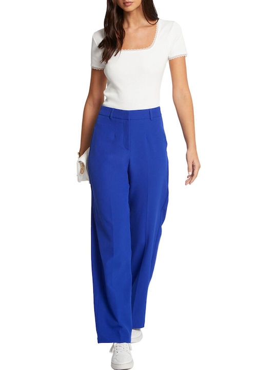 Morgan Women's High-waisted Fabric Trousers Blue Indigo