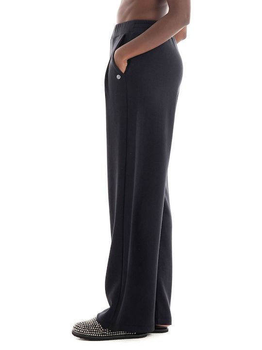 Deha Women's Fabric Trousers in Straight Line Black