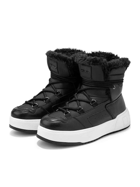 Leather Snow Boots with Laces & Fur Beige
