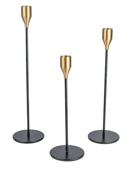 Romimex Set of Candle Holders Metal in Gold Color 32x12x4cm 3pcs