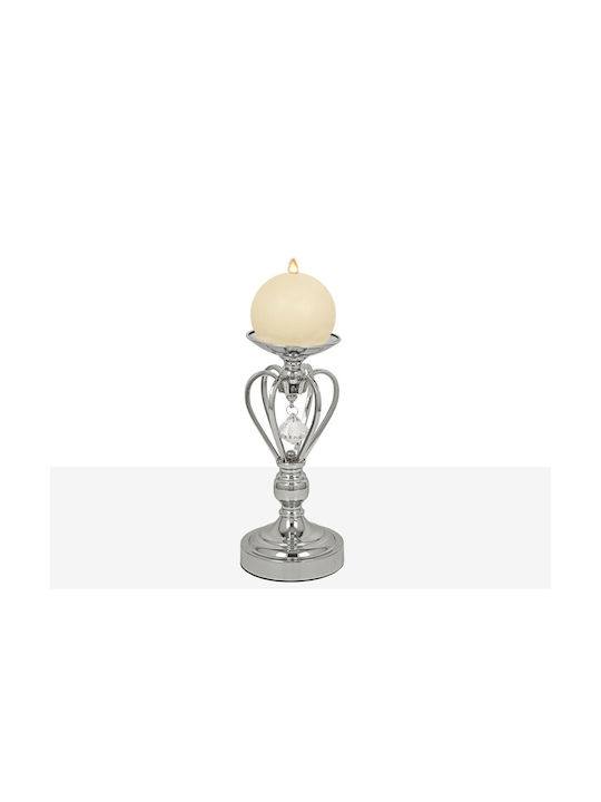 Romimex Candle Holder Metal in Silver Color 14x14x28cm 1pcs