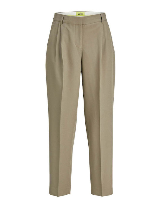 Women's High-waisted Fabric Trousers Straight Line Khaki