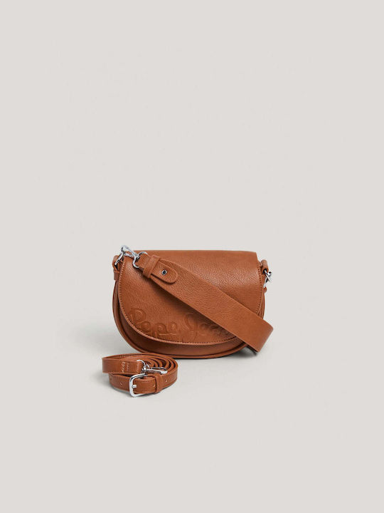 Pepe Jeans Leather Women's Bag Shoulder Tabac Brown