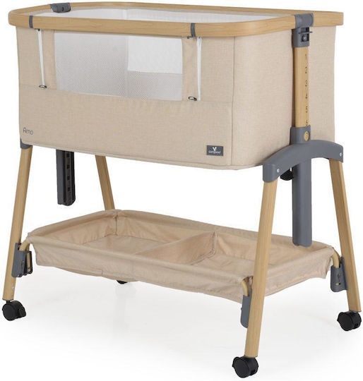 Cangaroo Cradle Amo with Mattress, Side Opening, and Wheels Beige