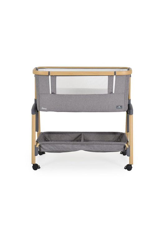 Cangaroo Λίκνο Amo με Στρώμα, Πλαϊνό Άνοιγμα και Ρόδες Light Grey