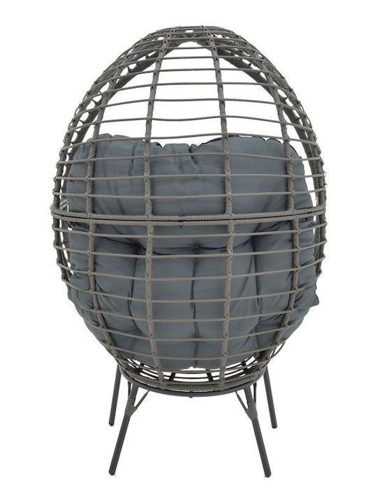 Πολυθρόνα Εξωτερικού Χώρου Rattan Nestie Γκρι-μεταλλικό Γκρι με Μαξιλάρι 102x80x155εκ.