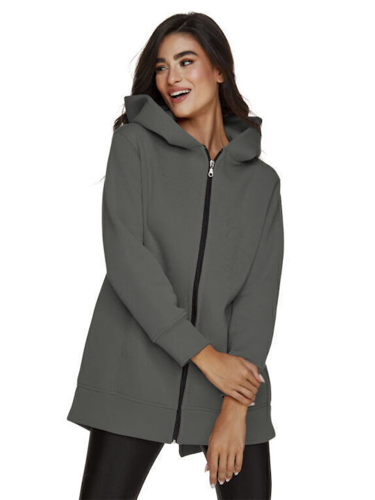 Long Women's Sweatshirt Jacket Hooded Anthracite