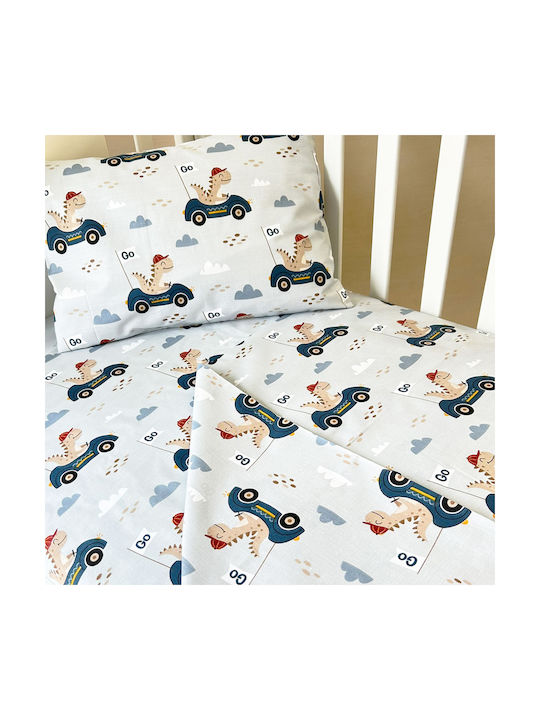 Bunny Bebe Baby Sheets Set Crib Cotton Fitted Dinosaur Car Grey-Sky Blue 70x140cm 3pcs