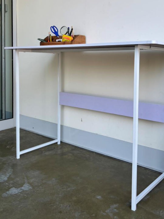 Desk Wooden Lilac with White Frame with Metal Legs 100x45x72cm