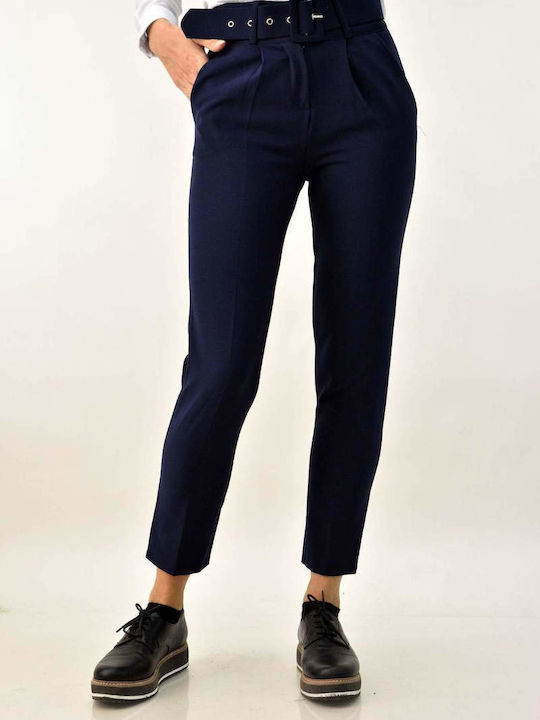 Potre Damen Hoch tailliert Baumwolle Hose in Normaler Passform Dark blue