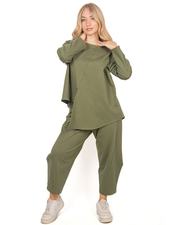 Ellen Femei Olive Set cu Pantaloni cu Croială Morcov