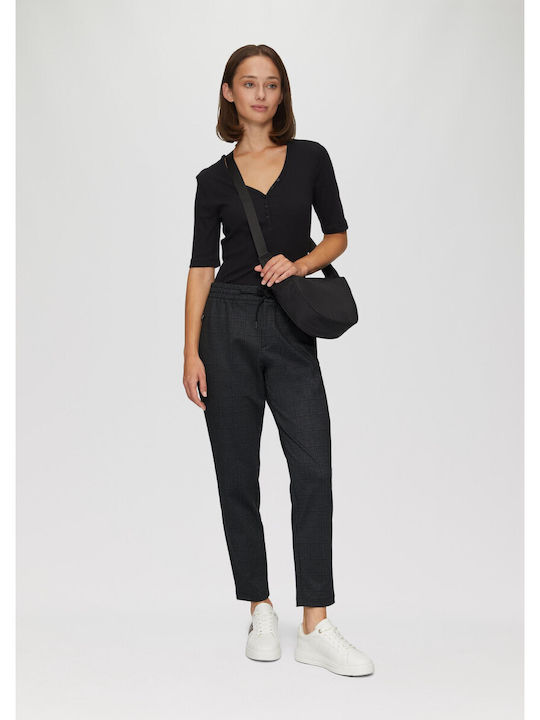 S.Oliver Women's Fabric Trousers in Relaxed Fit Checked Black