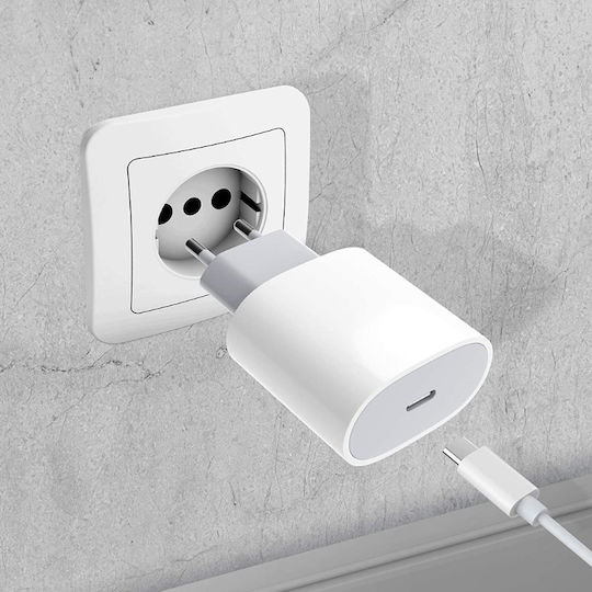 Ladegerät mit USB-C Anschluss und Kabel Blitzschlag 20W Weißs