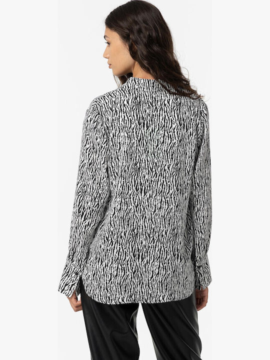 Women's Long Sleeve Shirt White-black