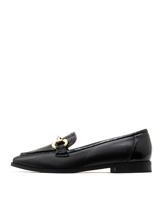 Fardoulis Leder Damen Mokassins in Schwarz Farbe