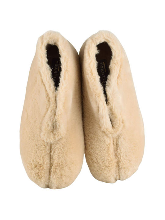 Yfantidis Winter Women's Slippers in Beige color