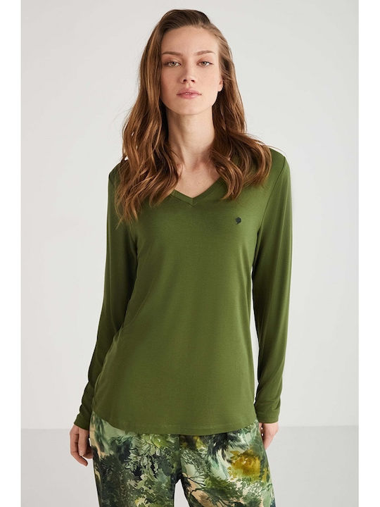 Penye Mood Winter Damen Pyjama-Set Grün
