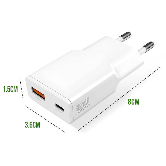 4Smarts Φορτιστής Χωρίς Καλώδιο GaN με Θύρα USB-A και Θύρα USB-C 20W Power Delivery / Quick Charge 2.0 Λευκός
