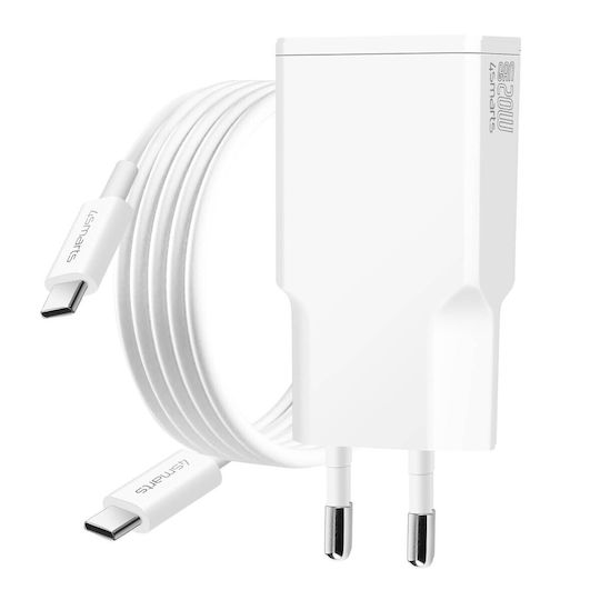 4Smarts GaN Charger with USB-C Port and USB-C Cable 20W Power Delivery White